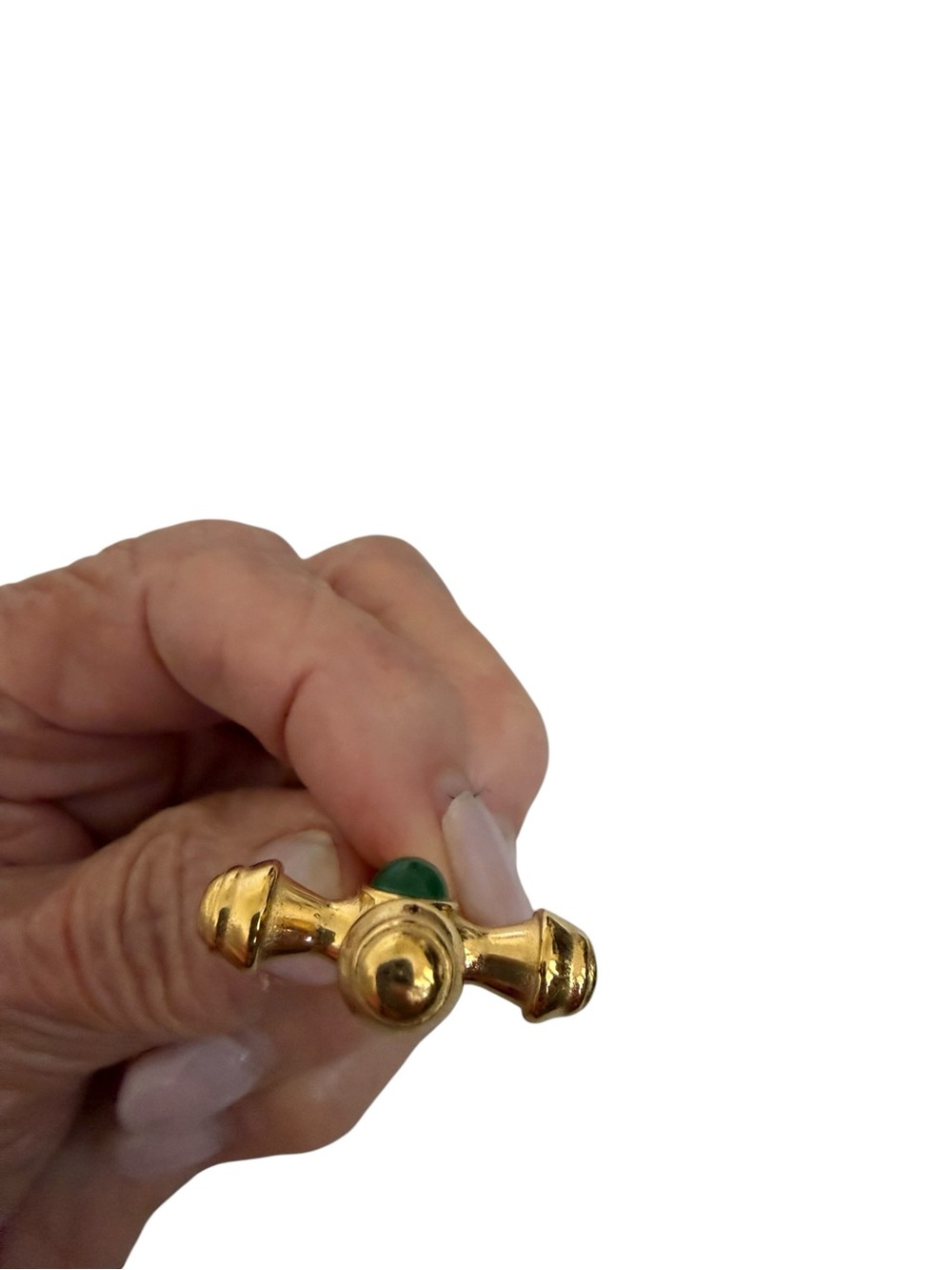 Gold Plated Green Cabochon Cross - Picture 4 of 5